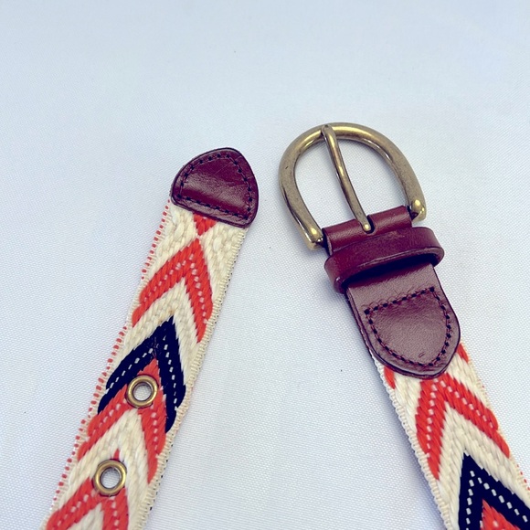 J Crew Orange, Blue & Cream Woven Chevron Belt - Picture 3 of 5